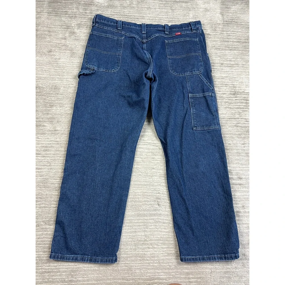 Wrangler Carpenter Jeans Mens 42x30 Blue Dark Wash Relaxed Fit Utility Workwear